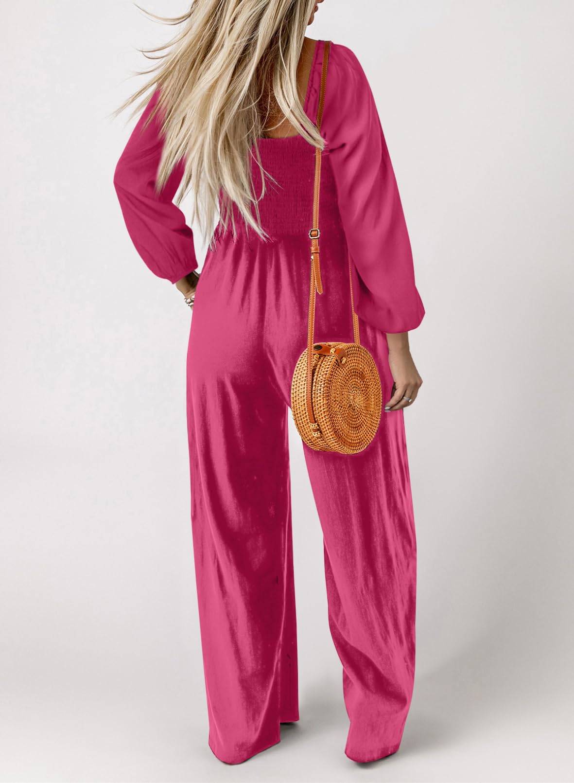Dokotoo Women's Casual Loose Overalls Jumpsuits One Piece Long Sleeve Wide Leg Long Pant Rompers With Pockets