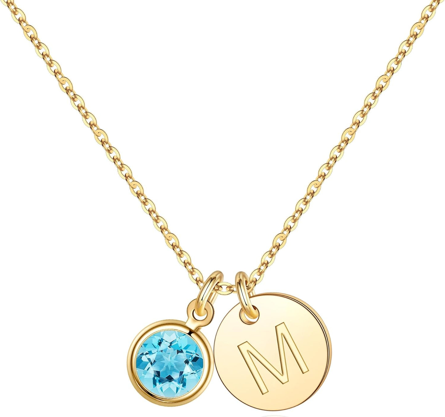 Hidepoo Initial Birthstone Necklace for Girl Women - 14K Gold Plated Disc Letter Necklace Personalized Gifts Jewelry Birthstone Initial Necklaces Birthday Gift for Female Teens Mom