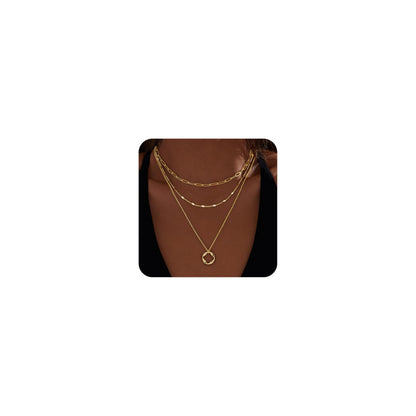 Layered Gold Necklaces for Women,Stackable Dainty 14K Gold Silver Plated Trendy Circle Paperclip Chain Pendant Choker Necklace,Simpl Diamond Cross Bow Jewelry Set Gifts for Women