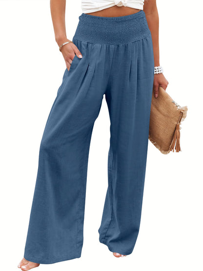 ANRABESS Women Linen Palazzo Pants Summer Boho Wide Leg High Waist Casual Lounge Pant 2025 Beach Travel Vacation Outfits