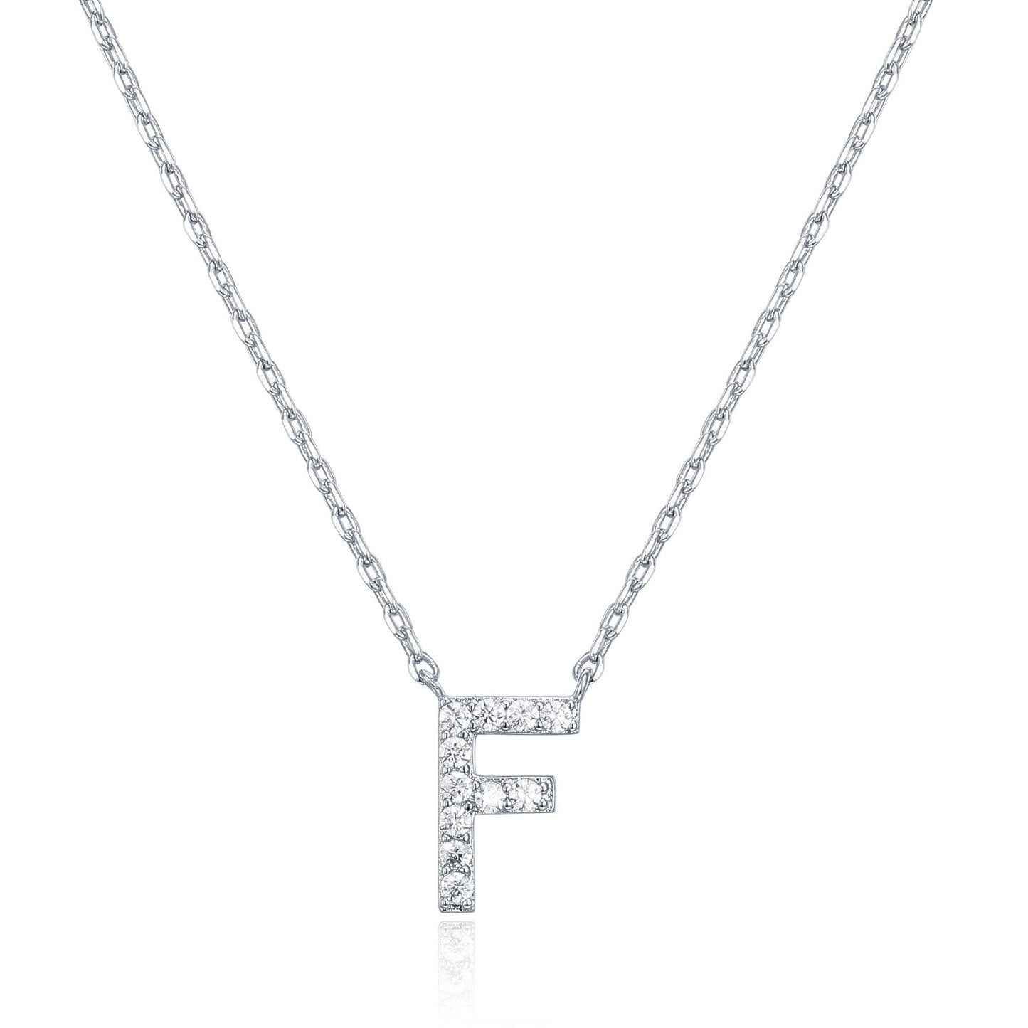 PAVOI 14K White Gold Plated Cubic Zirconia Initial Necklace | Letter Dainty Necklaces for Women