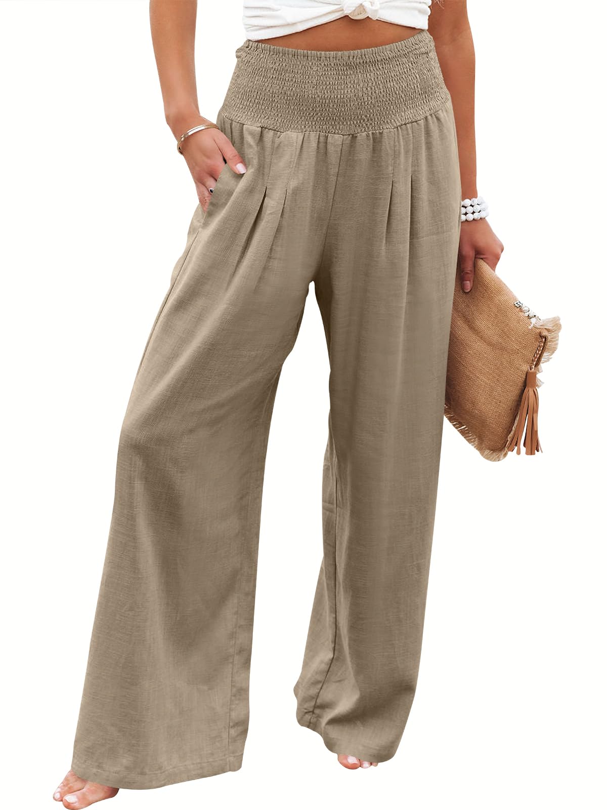 ANRABESS Women Linen Palazzo Pants Summer Boho Wide Leg High Waist Casual Lounge Pant 2025 Beach Travel Vacation Outfits