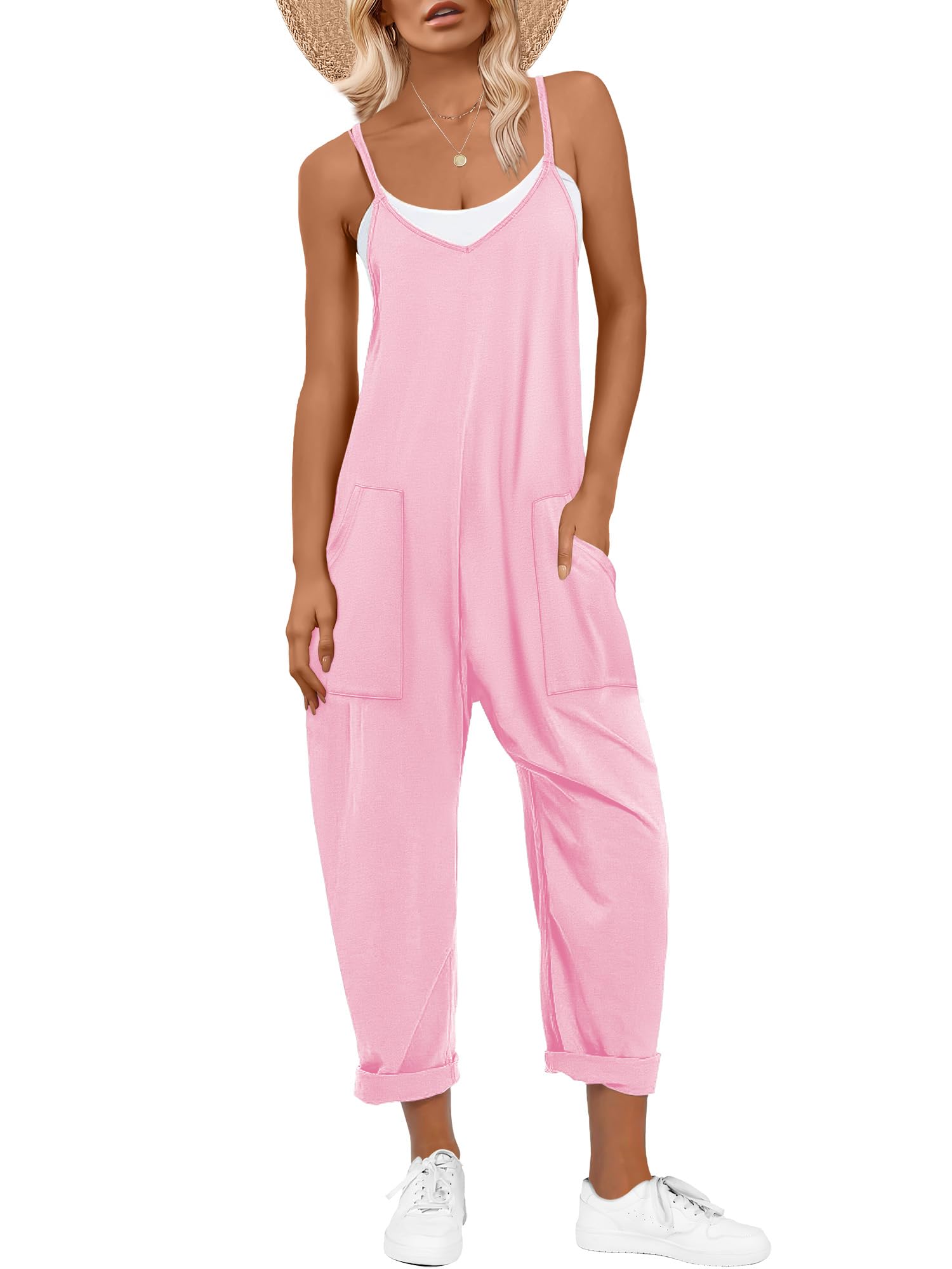 ANRABESS Jumpsuits for Women Casual Summer Overalls Sleeveless Spaghetti Strap Romper Jumpers Trendy Beach Vacation Outfits
