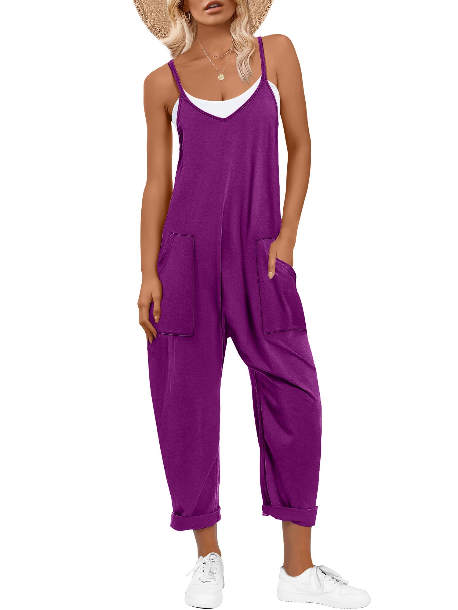 ANRABESS Jumpsuits for Women Casual Summer Overalls Sleeveless Spaghetti Strap Romper Jumpers Trendy Beach Vacation Outfits