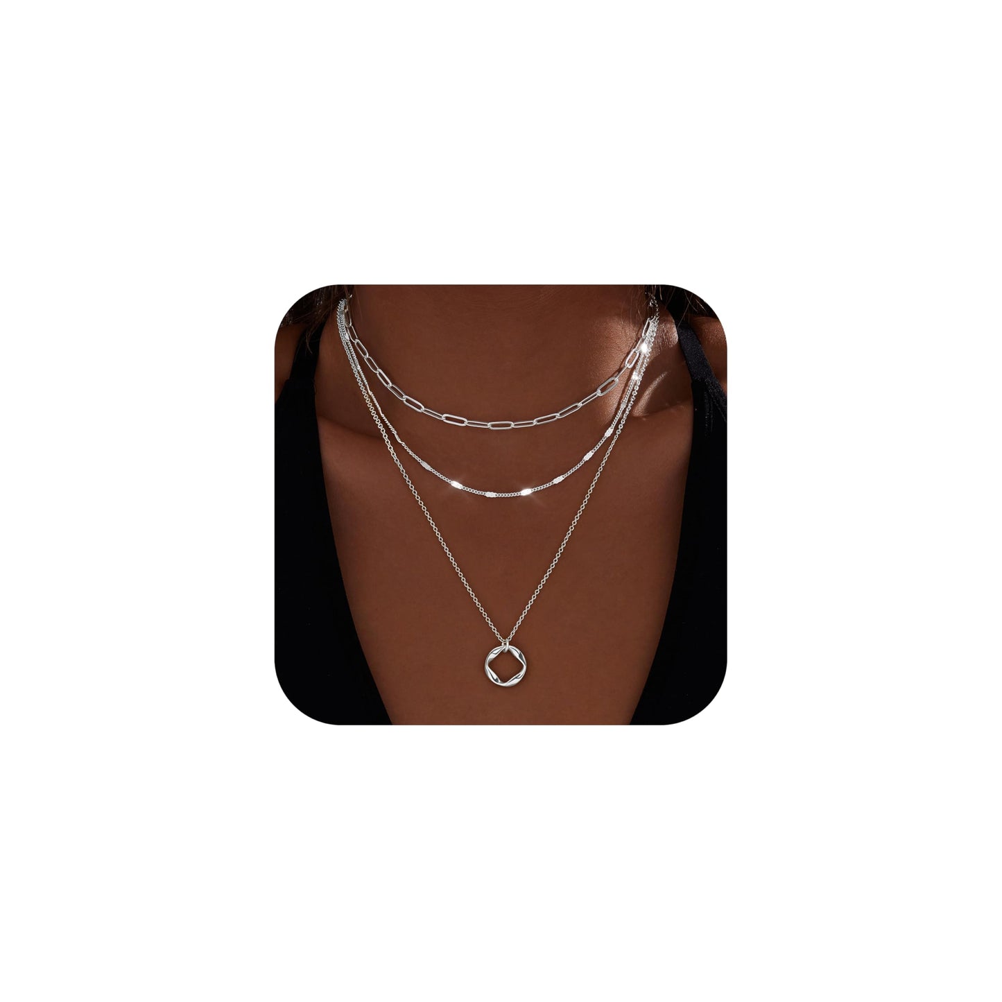Layered Gold Necklaces for Women,Stackable Dainty 14K Gold Silver Plated Trendy Circle Paperclip Chain Pendant Choker Necklace,Simpl Diamond Cross Bow Jewelry Set Gifts for Women