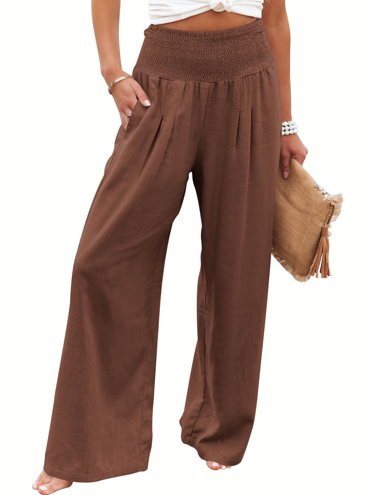 ANRABESS Women Linen Palazzo Pants Summer Boho Wide Leg High Waist Casual Lounge Pant 2025 Beach Travel Vacation Outfits