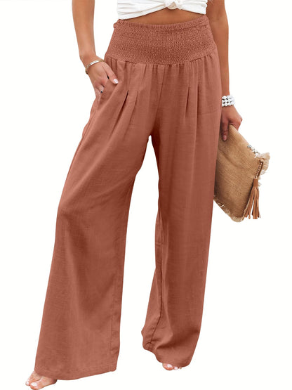 ANRABESS Women Linen Palazzo Pants Summer Boho Wide Leg High Waist Casual Lounge Pant 2025 Beach Travel Vacation Outfits