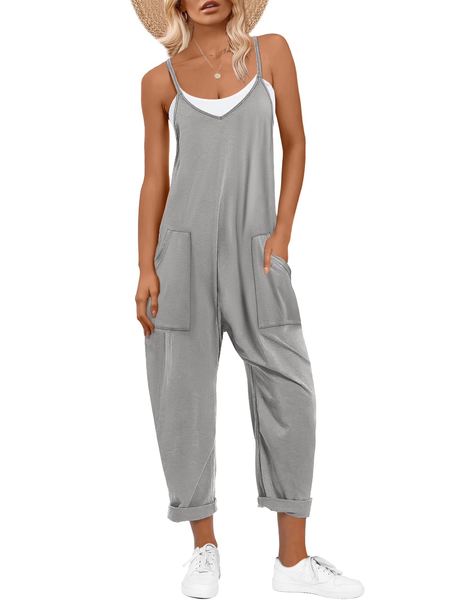 ANRABESS Jumpsuits for Women Casual Summer Overalls Sleeveless Spaghetti Strap Romper Jumpers Trendy Beach Vacation Outfits