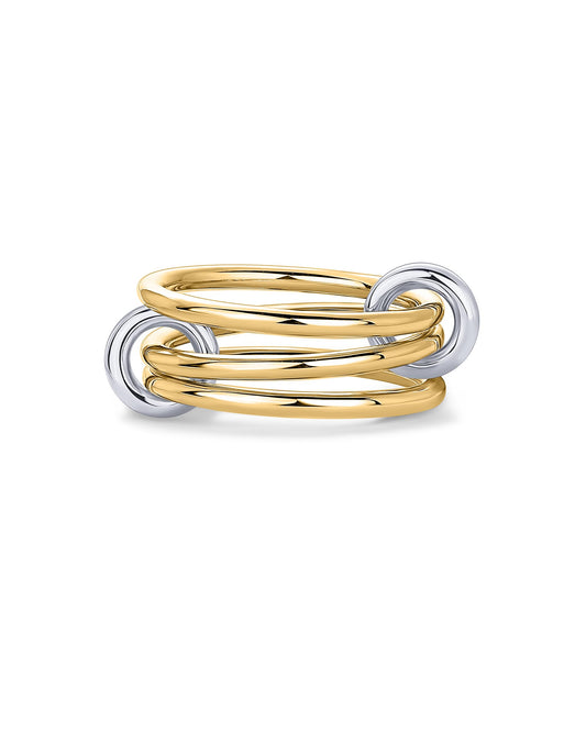 PAVOI 14K Gold Plated Interlocked Stackable Rings for Women - Statement Mixed Metals Multi Ring Stack - Cubic Zirconia Two-Toned Connected Bands Stacking Jewelry