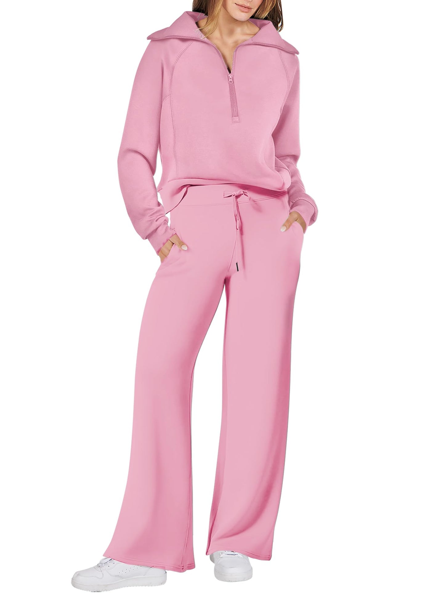 ANRABESS Women 2 Piece Outfits 2025 Fall Fashion Airport Wide Leg Pants Lounge Set Leisure Travel Vacation Clothes Sweatsuits