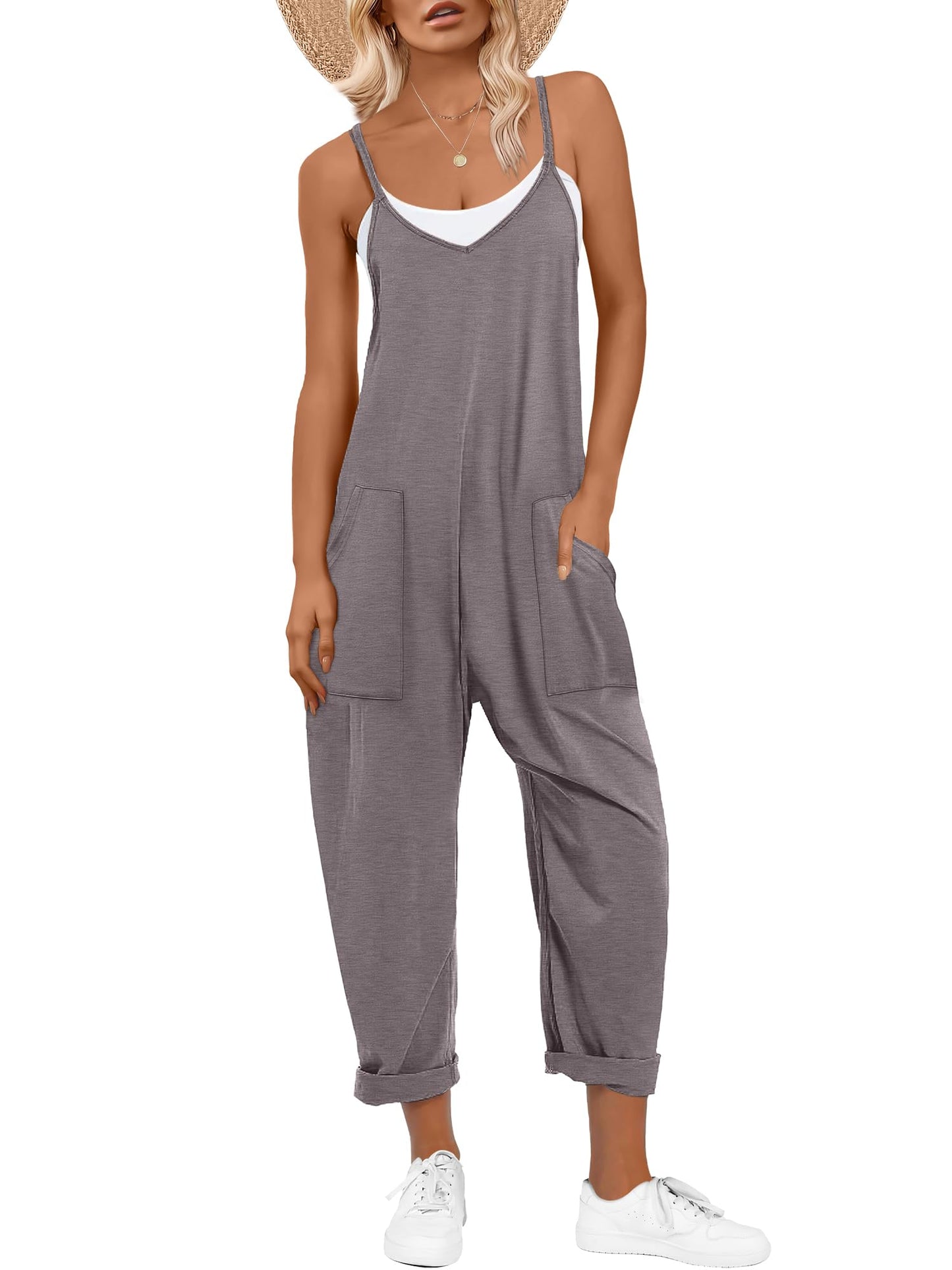 ANRABESS Jumpsuits for Women Casual Summer Overalls Sleeveless Spaghetti Strap Romper Jumpers Trendy Beach Vacation Outfits
