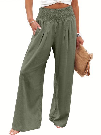 ANRABESS Women Linen Palazzo Pants Summer Boho Wide Leg High Waist Casual Lounge Pant 2025 Beach Travel Vacation Outfits
