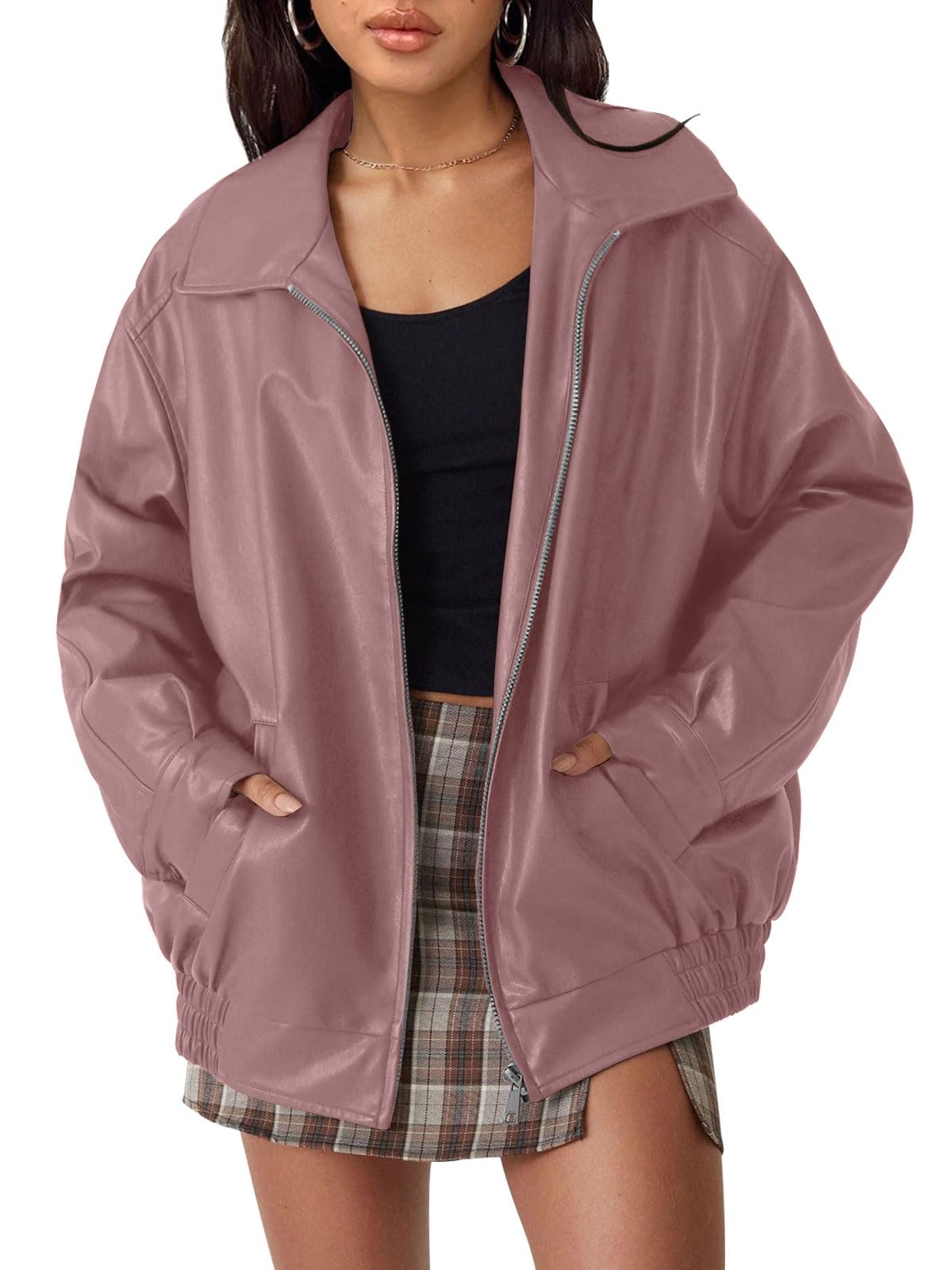 AUTOMET Womens Oversized Leather Jackets Faux Suede Fall Fashion Motorcycle Coats Winter Outfits Clothes Y2k Tops