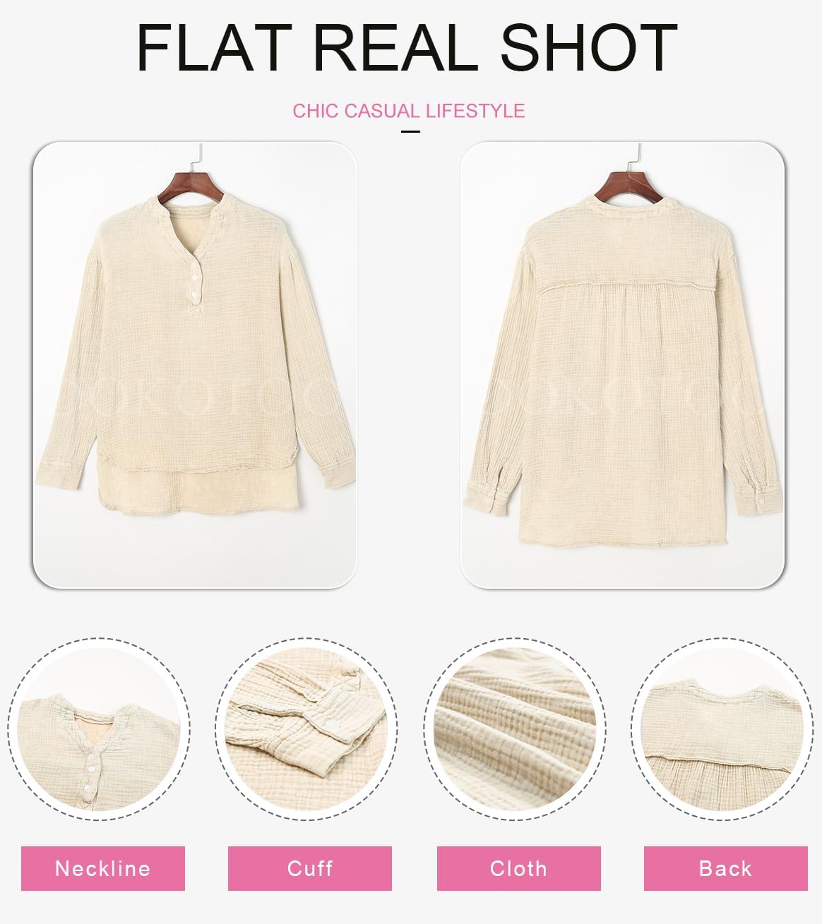 Dokotoo Womens Casual Button V Neck Long Sleeve Shirts Oversized Solid Blouses Tops