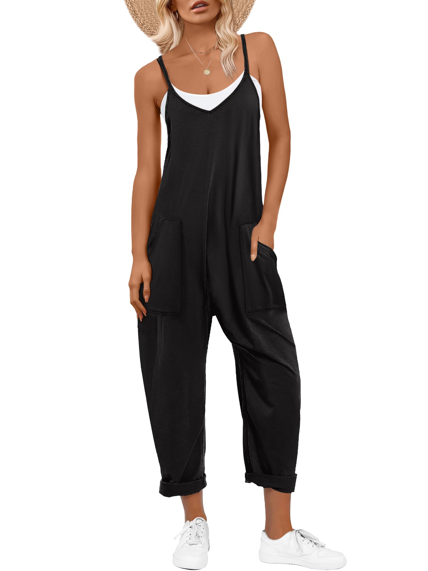 ANRABESS Jumpsuits for Women Casual Summer Overalls Sleeveless Spaghetti Strap Romper Jumpers Trendy Beach Vacation Outfits
