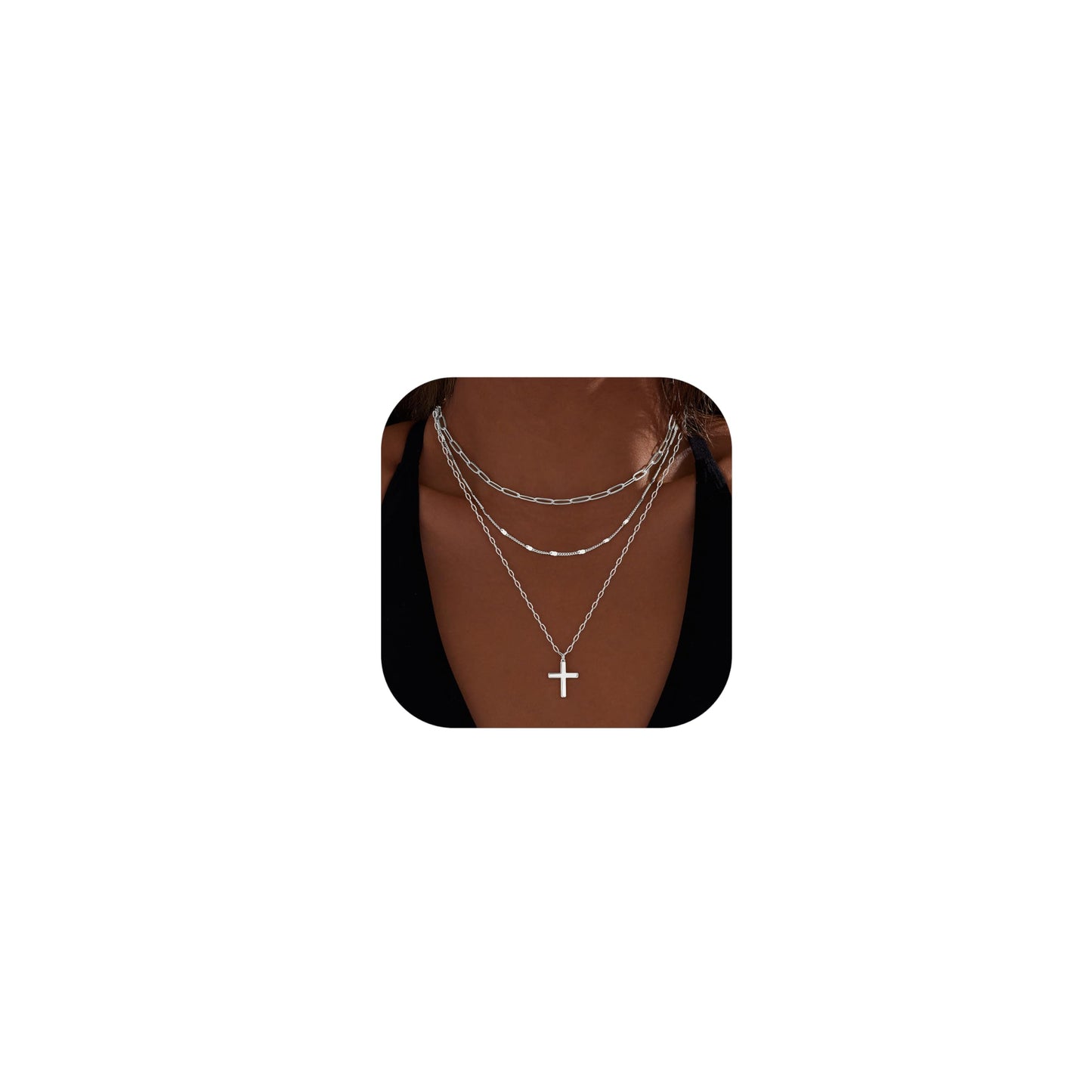 Layered Gold Necklaces for Women,Stackable Dainty 14K Gold Silver Plated Trendy Circle Paperclip Chain Pendant Choker Necklace,Simpl Diamond Cross Bow Jewelry Set Gifts for Women
