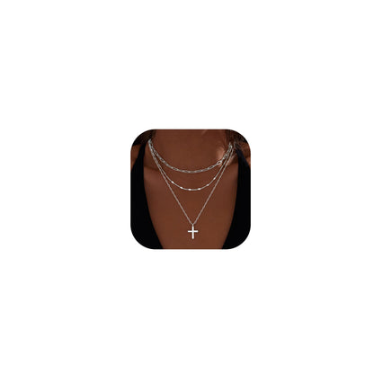 Layered Gold Necklaces for Women,Stackable Dainty 14K Gold Silver Plated Trendy Circle Paperclip Chain Pendant Choker Necklace,Simpl Diamond Cross Bow Jewelry Set Gifts for Women