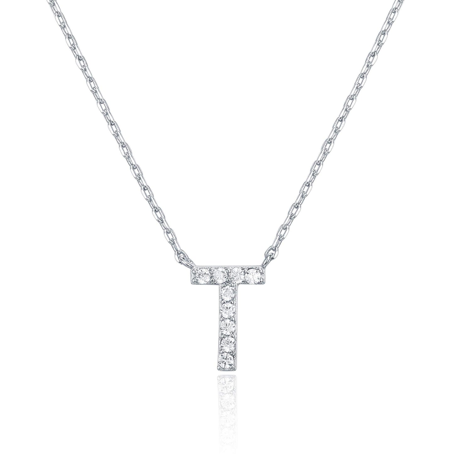 PAVOI 14K White Gold Plated Cubic Zirconia Initial Necklace | Letter Dainty Necklaces for Women