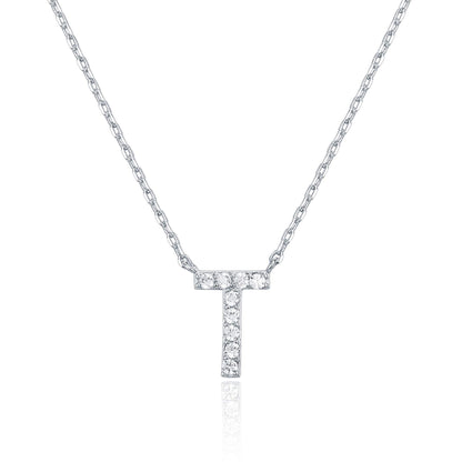 PAVOI 14K White Gold Plated Cubic Zirconia Initial Necklace | Letter Dainty Necklaces for Women
