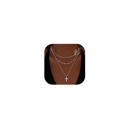 Layered Gold Necklaces for Women,Stackable Dainty 14K Gold Silver Plated Trendy Circle Paperclip Chain Pendant Choker Necklace,Simpl Diamond Cross Bow Jewelry Set Gifts for Women