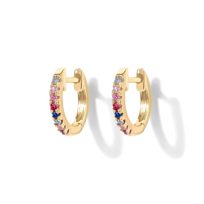 PAVOI 14K Gold Plated Sterling Silver Post Huggies | Cubic Zirconia Huggie Earrings for Women | Green, Garnet, Spinel Blue, Black, Multicolored Stones