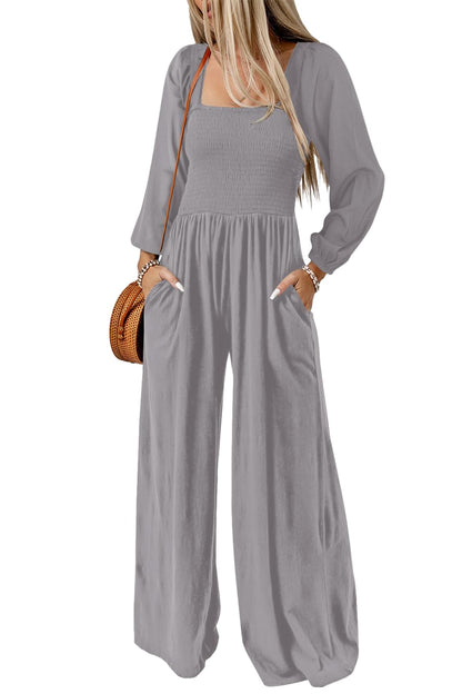 Dokotoo Women's Casual Loose Overalls Jumpsuits One Piece Long Sleeve Wide Leg Long Pant Rompers With Pockets