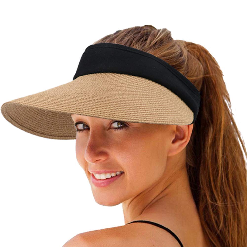 Women Straw Sun Visor Hat Wide Brim Summer UV Protection Beach Cap Foldable Packale Korean Style