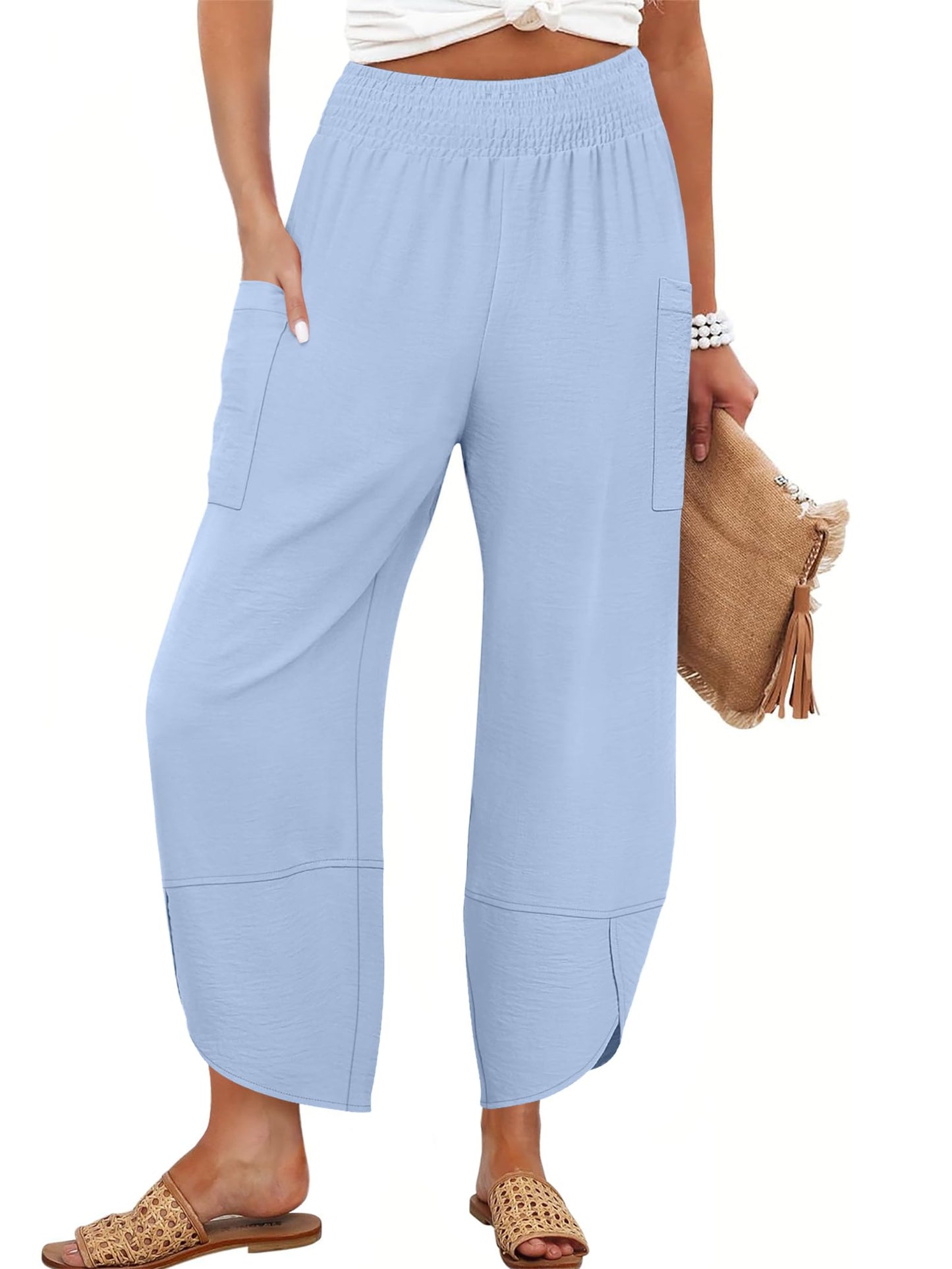 ANRABESS Womens Wide Leg Palazzo Capri Pants 2025 Summer Casual Loose High Waisted Lounge Flowy Cropped Beach Work Trousers