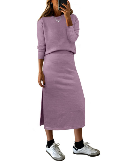 ANRABESS 2 Piece Skirts Sets For Women Fall Fashion 2025 Striped Sweater Midi Dress Knit Lounge Travel Outfits Winter Clothes