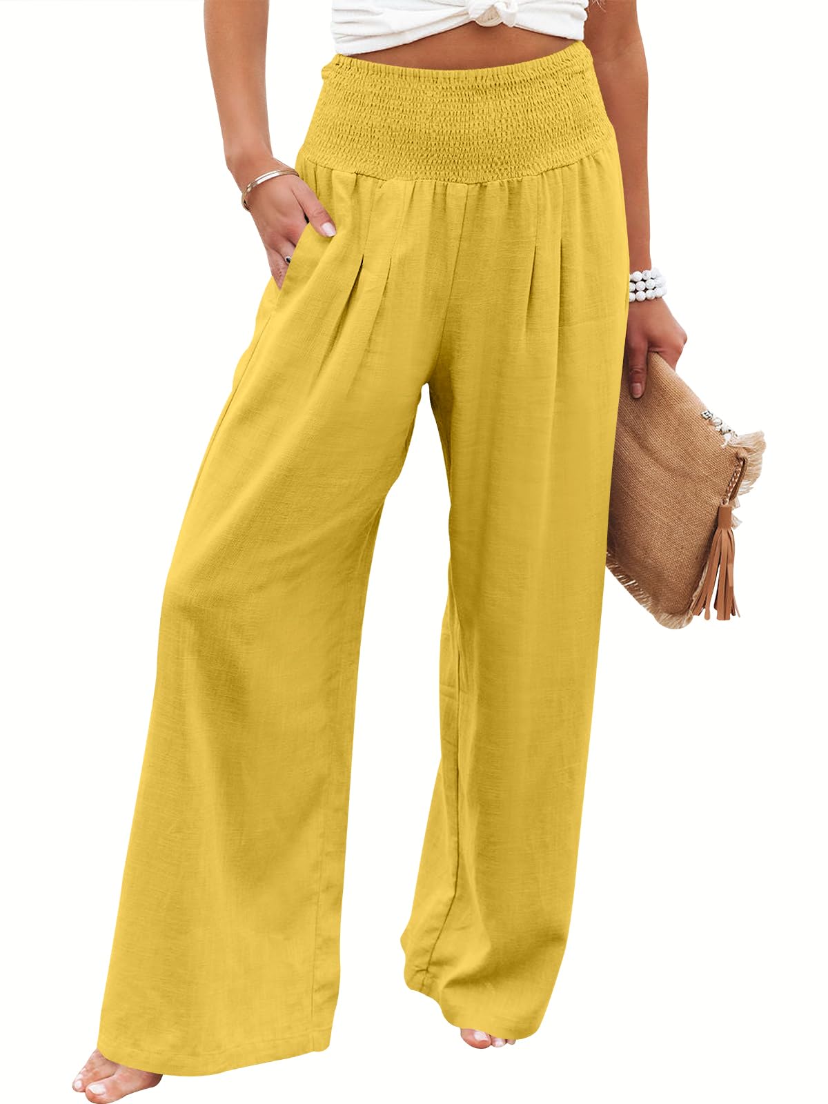 ANRABESS Women Linen Palazzo Pants Summer Boho Wide Leg High Waist Casual Lounge Pant 2025 Beach Travel Vacation Outfits