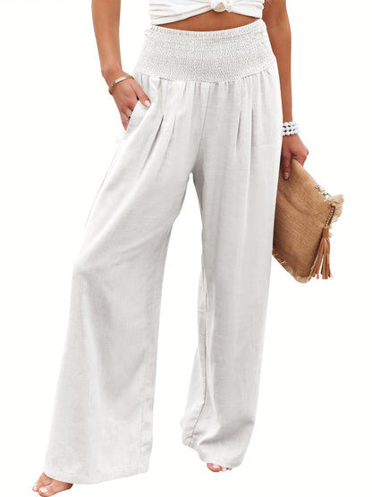 ANRABESS Women Linen Palazzo Pants Summer Boho Wide Leg High Waist Casual Lounge Pant 2025 Beach Travel Vacation Outfits