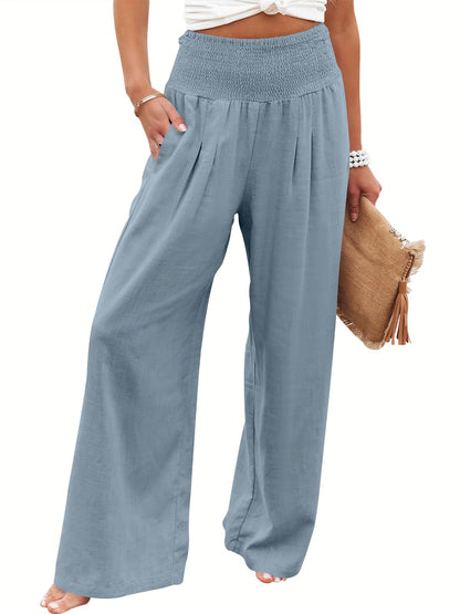 ANRABESS Women Linen Palazzo Pants Summer Boho Wide Leg High Waist Casual Lounge Pant 2025 Beach Travel Vacation Outfits