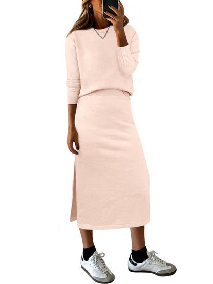 ANRABESS 2 Piece Skirts Sets For Women Fall Fashion 2025 Striped Sweater Midi Dress Knit Lounge Travel Outfits Winter Clothes