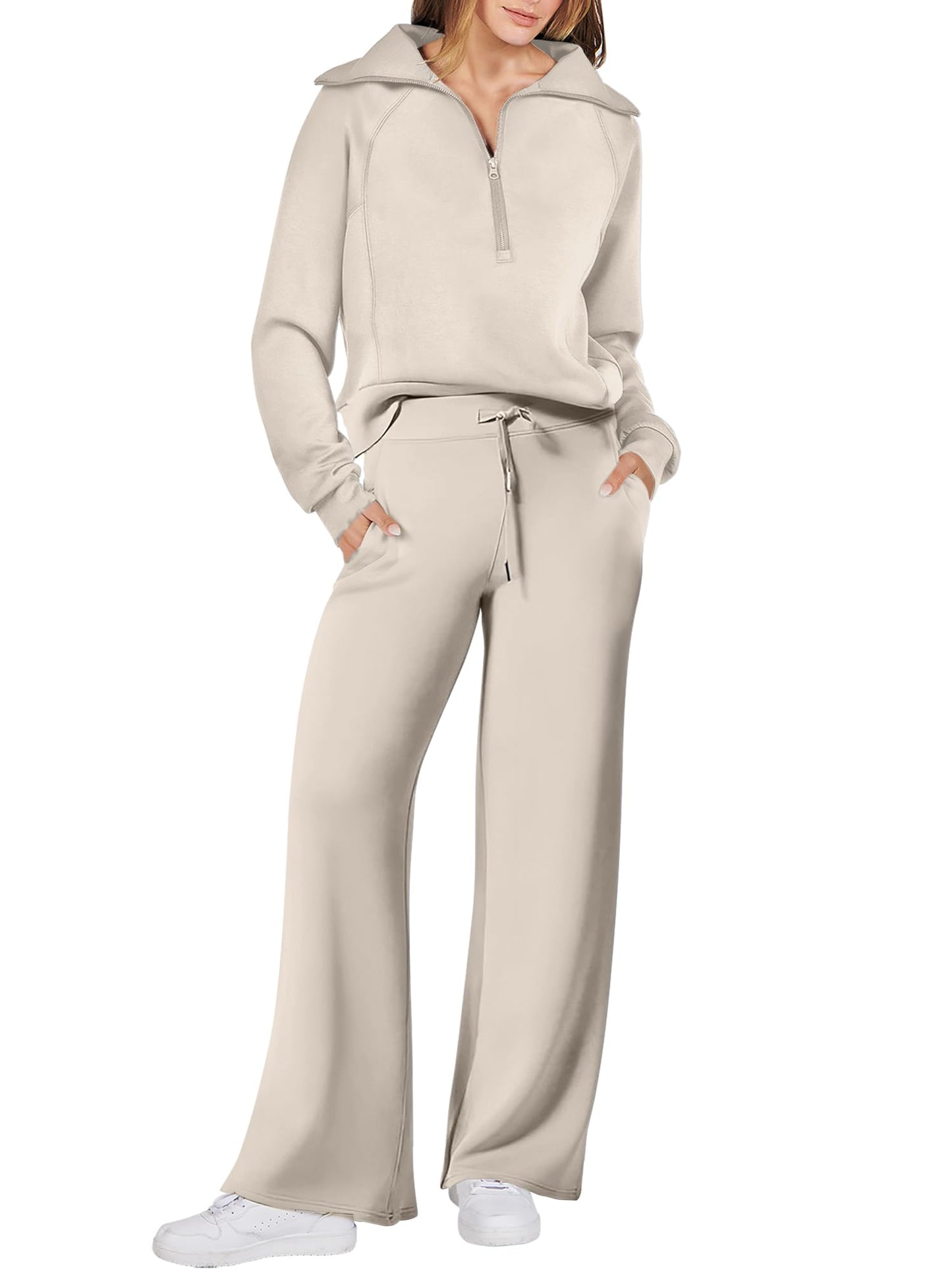 ANRABESS Women 2 Piece Outfits 2025 Fall Fashion Airport Wide Leg Pants Lounge Set Leisure Travel Vacation Clothes Sweatsuits