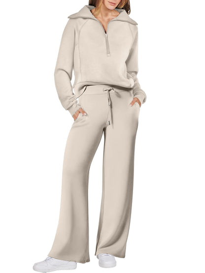 ANRABESS Women 2 Piece Outfits 2025 Fall Fashion Airport Wide Leg Pants Lounge Set Leisure Travel Vacation Clothes Sweatsuits