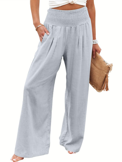 ANRABESS Women Linen Palazzo Pants Summer Boho Wide Leg High Waist Casual Lounge Pant 2025 Beach Travel Vacation Outfits