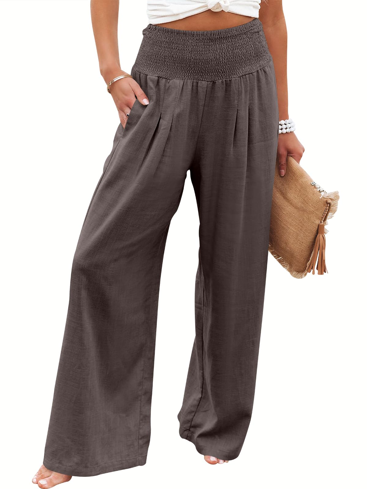 ANRABESS Women Linen Palazzo Pants Summer Boho Wide Leg High Waist Casual Lounge Pant 2025 Beach Travel Vacation Outfits