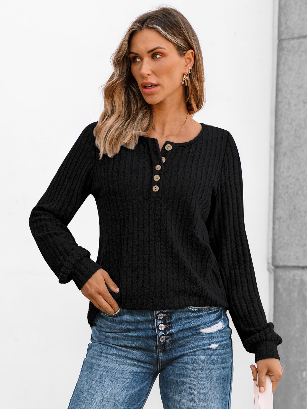 AUTOMET Long Sleeve Henley Shirts Women's Business Casual Lightweight Tunic Sweater Tops