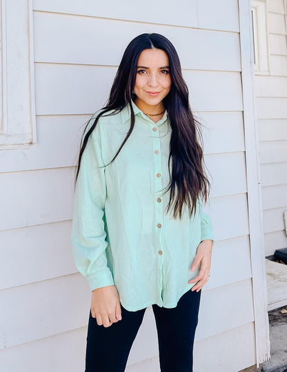 HOTOUCH Waffle Button Down Shirts for Women Dressy Casual Work Shacket V Neck Long Sleeve Lightweight Tops with Pocket