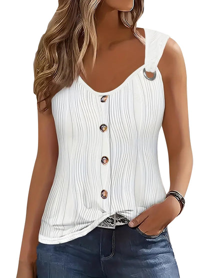 ETCYY Summer Tank Tops for Women 2025 Loose Fit Spring Outfits Lace Striped Tee Button Down Sleeveless T Shirts