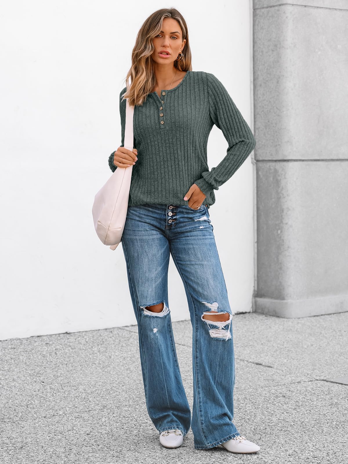 AUTOMET Long Sleeve Henley Shirts Women's Business Casual Lightweight Tunic Sweater Tops