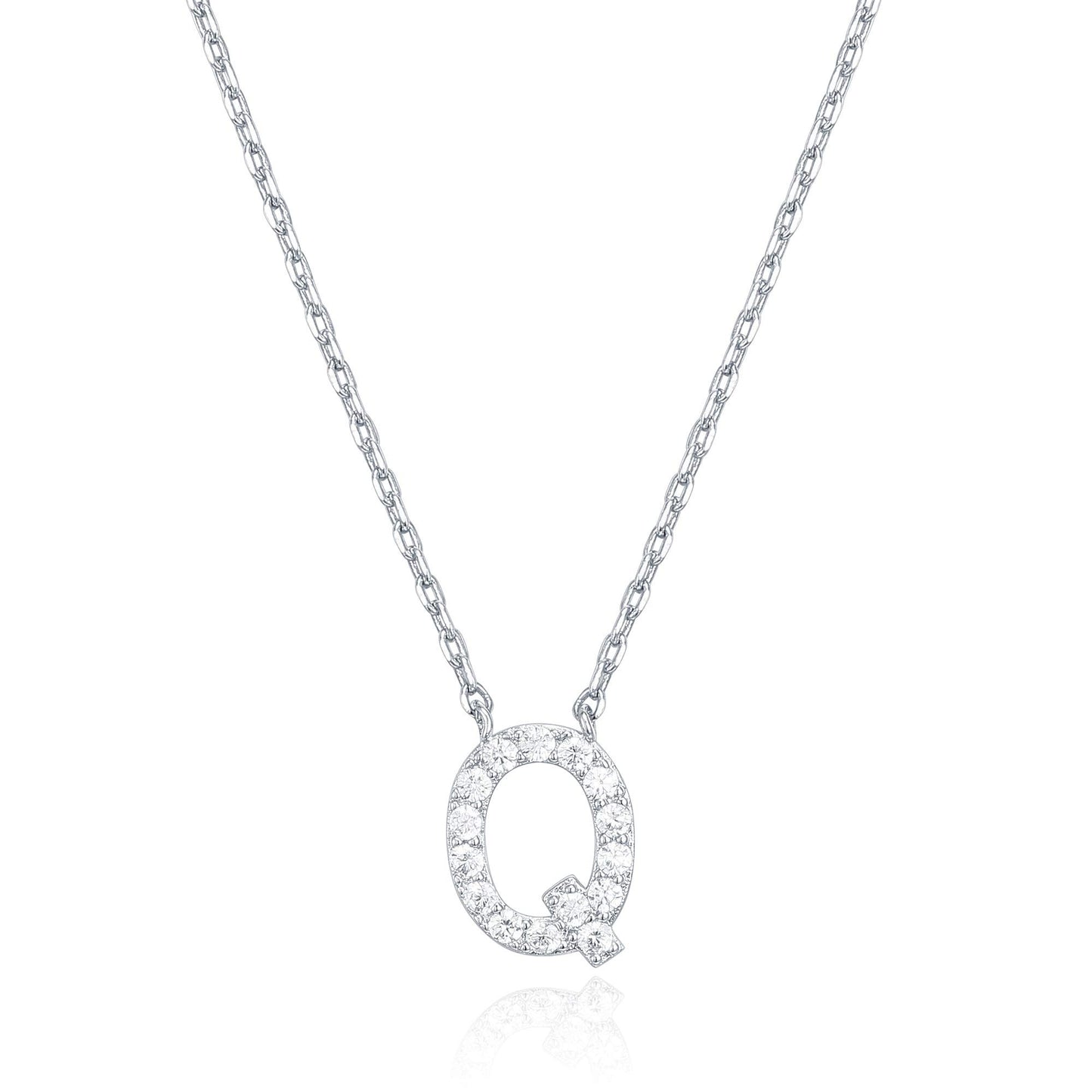 PAVOI 14K White Gold Plated Cubic Zirconia Initial Necklace | Letter Dainty Necklaces for Women