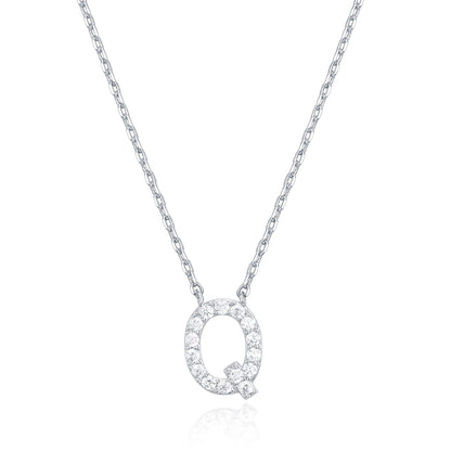 PAVOI 14K White Gold Plated Cubic Zirconia Initial Necklace | Letter Dainty Necklaces for Women