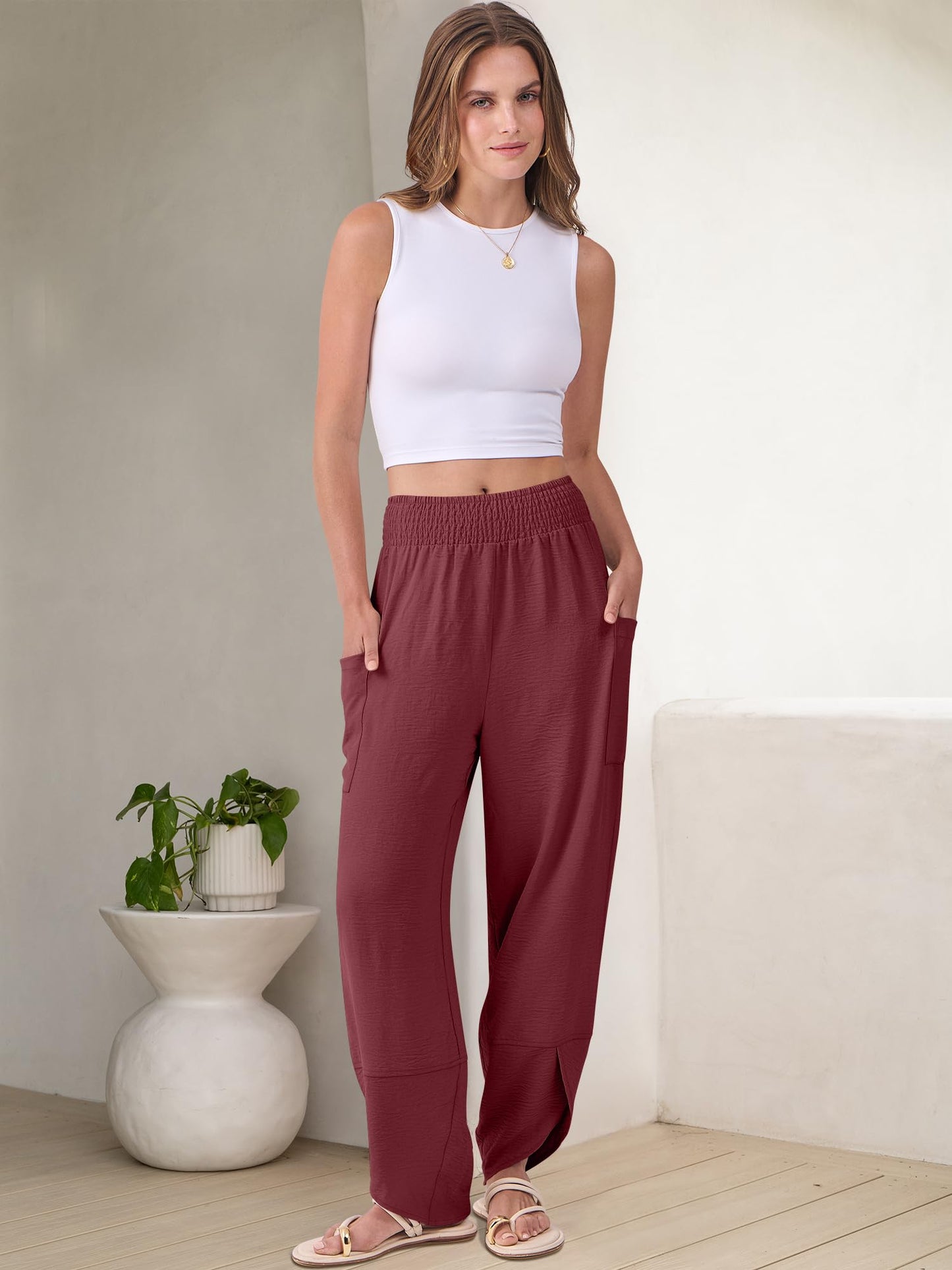ANRABESS Womens Wide Leg Palazzo Capri Pants 2025 Summer Casual Loose High Waisted Lounge Flowy Cropped Beach Work Trousers