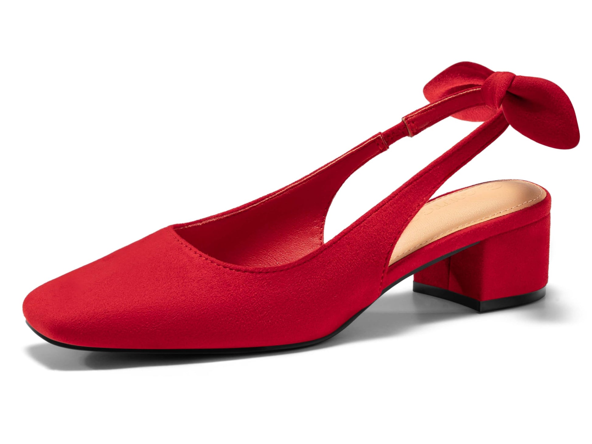 Coutgo Womens Chunky Low Heels Bow Slingback Pumps Closed Square Toe Wedding Party Dress Shoes