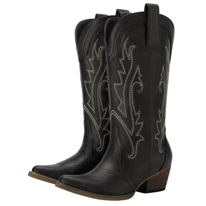 HISEA Rollda Cowboy Boots for Women Cowgirl Boots Ladies Western Embroidery Pointy Toe
