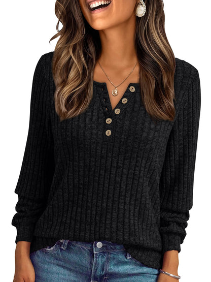 AUTOMET Long Sleeve Henley Shirts Women's Business Casual Lightweight Tunic Sweater Tops