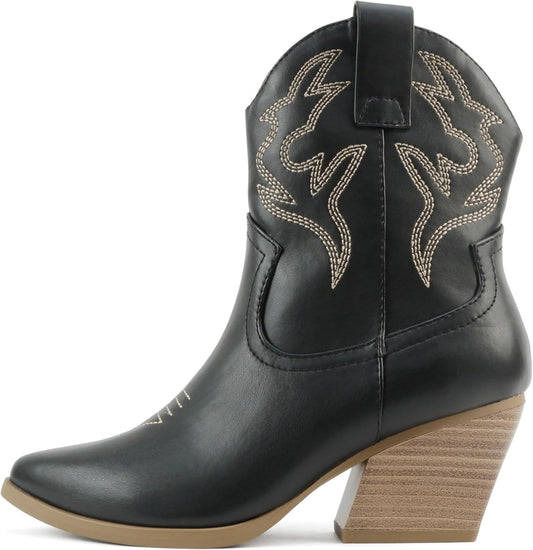 Soda “BLAZING” ~ Women Western Bootie Pointe Toe with Low Heel (Wide Fit Available)
