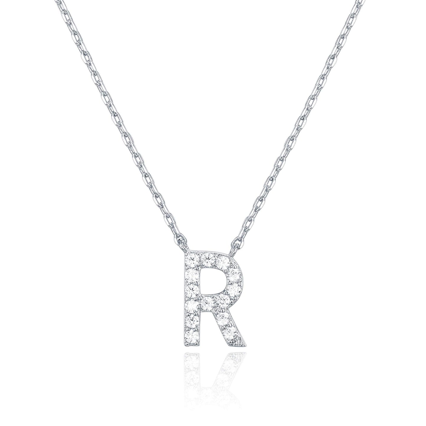 PAVOI 14K White Gold Plated Cubic Zirconia Initial Necklace | Letter Dainty Necklaces for Women