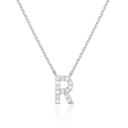 PAVOI 14K White Gold Plated Cubic Zirconia Initial Necklace | Letter Dainty Necklaces for Women